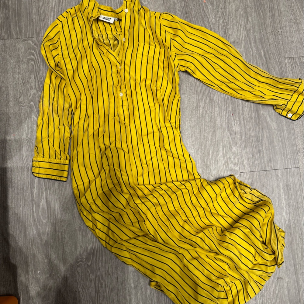 Sleepy Jones Yellow and Black Striped Long Sleeve night gown